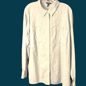 Women’s Ralph Lauren Lt. Blue W/ white/Black Pinstripe Blouse Sz 3X